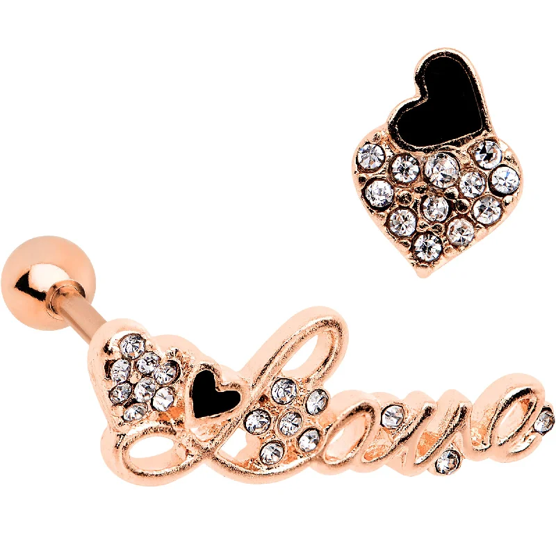 Women's Earrings – Elegant Designs for Every Personality--1/4 Rose Gold Tone Love and Hearts Cartilage Tragus Earring Set