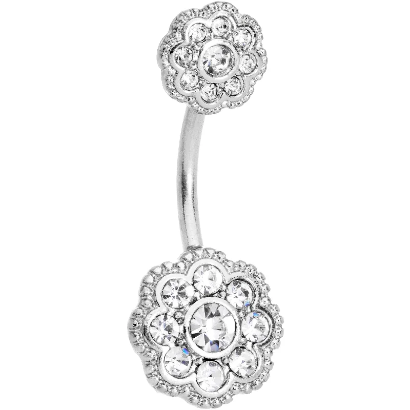 Belly Rings for Creative Fashionistas -Clear CZ Gem Art Deco Flower Double Mount Belly Ring Belly Rings for Creative Fashionistas -Clear CZ Gem Art Deco Flower Double Mount Belly Ring