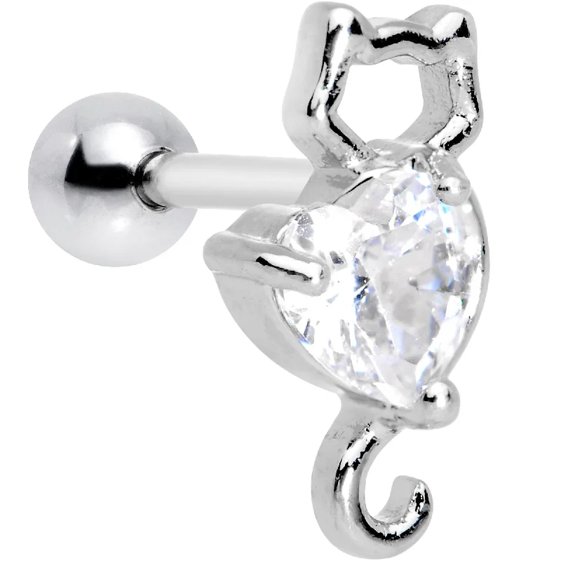 Women's Earrings – Elegant Designs for Every Personality--16 Gauge 1/4 Clear Gem Heart Kitty Cat Tragus Cartilage Earring Women's Earrings – Elegant Designs for Every Personality--16 Gauge 1/4 Clear Gem Heart Kitty Cat Tragus Cartilage Earring