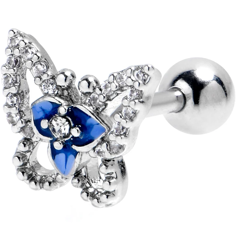 Women's Earrings – Elegant Designs for Every Personality--16 Gauge 1/4 Clear Gem Fabulous Butterfly Blue Cartilage Tragus Earring