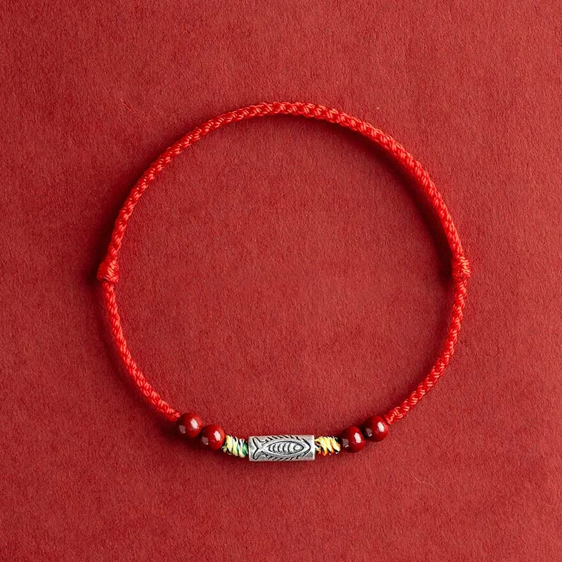 Men's Bracelets with Durable Materials-Buddha Stones 925 Sterling Silver Koi Fish Cinnabar Bead Wealth Handcrafted Braided Bracelet Anklet Men's Bracelets with Durable Materials-Buddha Stones 925 Sterling Silver Koi Fish Cinnabar Bead Wealth Handcrafted Braided Bracelet Anklet