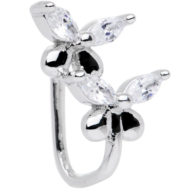 Affordable Nose Rings with Beautiful Stones -Clear CZ Gem Rhodium Plated Twin Butterfly Clip On Fake Nose Ring Affordable Nose Rings with Beautiful Stones -Clear CZ Gem Rhodium Plated Twin Butterfly Clip On Fake Nose Ring