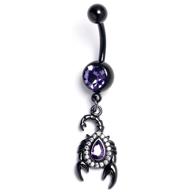 Belly Rings with Silver and Gold Detailing -Purple Clear Gem Black Goth Scorpion Dangle Belly Ring Belly Rings with Silver and Gold Detailing -Purple Clear Gem Black Goth Scorpion Dangle Belly Ring