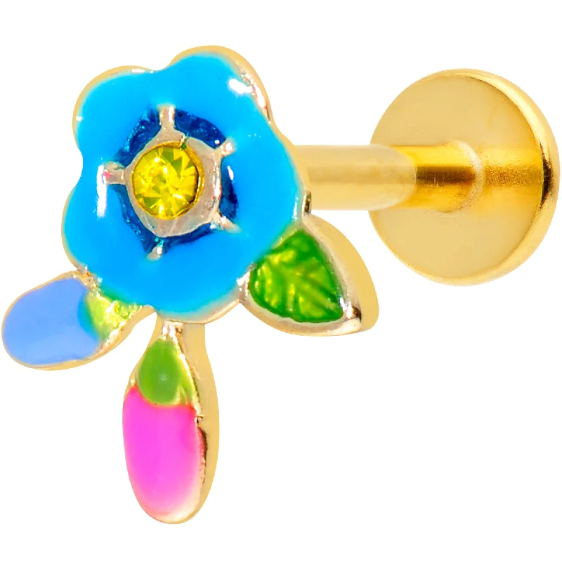 Bold and Stylish Lip Rings16 Gauge 5/16 Yellow Gem Gold Tone Neon Flower Labret Monroe Tragus