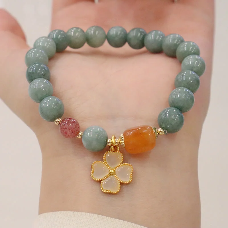 Trendy Cuff Bangles for Women-Buddha Stones Jade Four Leaf Clover Charm Prosperity Bracelet Trendy Cuff Bangles for Women-Buddha Stones Jade Four Leaf Clover Charm Prosperity Bracelet