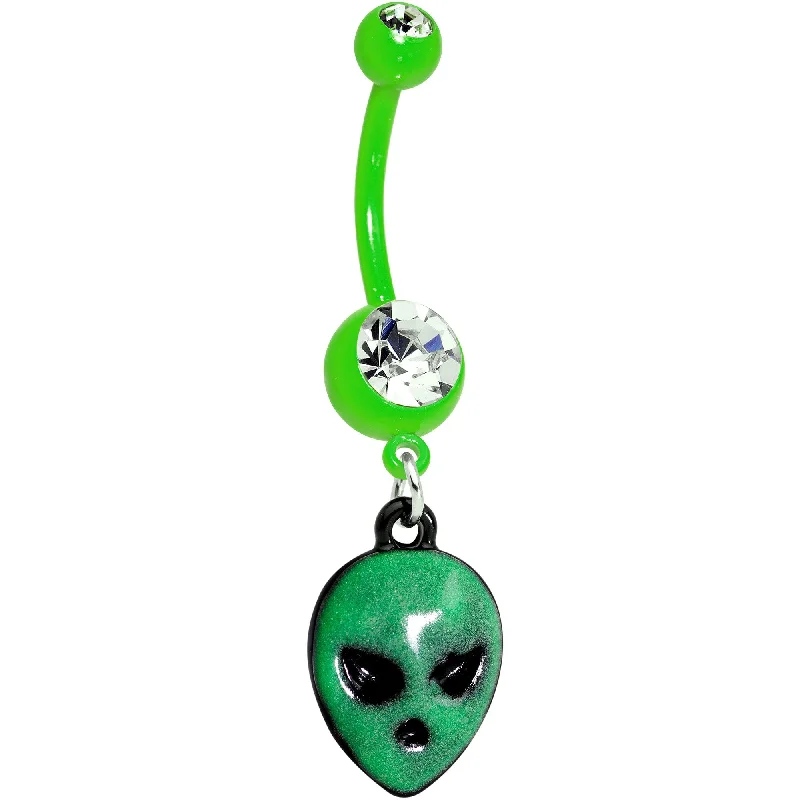 Comfortable Belly Rings for Long Wear -Clear Gem Green Glow in the Dark Grumpy Alien Dangle Belly Ring Comfortable Belly Rings for Long Wear -Clear Gem Green Glow in the Dark Grumpy Alien Dangle Belly Ring