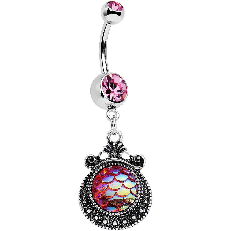 Comfortable Belly Rings for Daily Fashion -Pink Gem Iridescent Purple Mermaid Scales Dangle Belly Ring Comfortable Belly Rings for Daily Fashion -Pink Gem Iridescent Purple Mermaid Scales Dangle Belly Ring