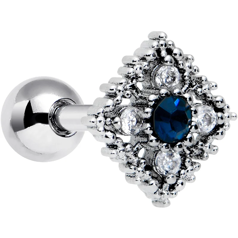 Women's Earrings – Elegant Designs for Every Personality--16 Gauge 1/4 Clear Blue Gem Textured Rhombus Cross Cartilage Tragus