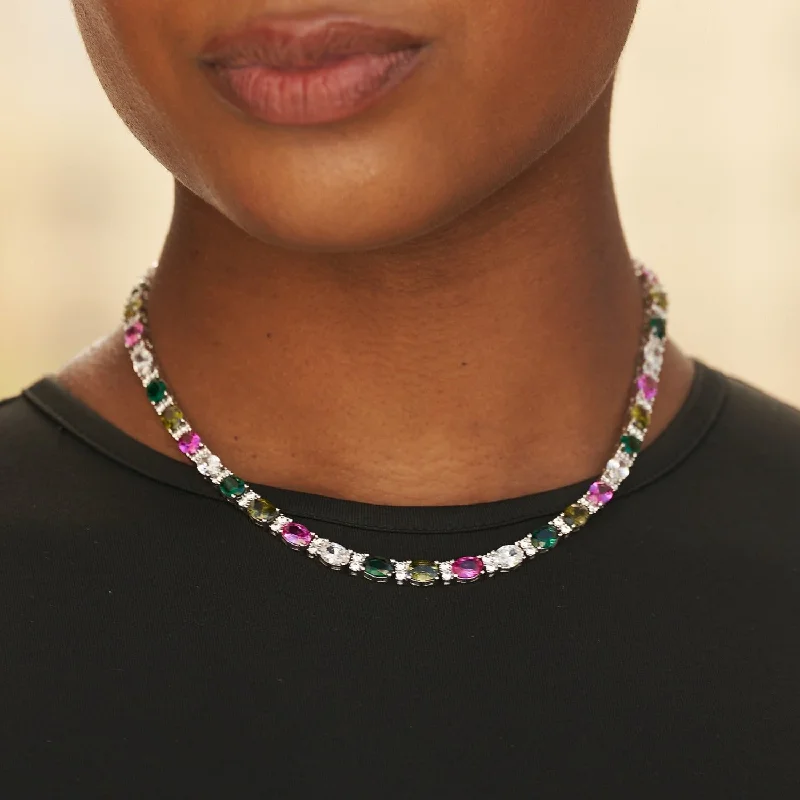 Shop Classic Women's Necklaces & Pendants with a Modern Twist-Multicolor Mixed Oval Cut Tennis Necklace- 5mm Shop Classic Women's Necklaces & Pendants with a Modern Twist-Multicolor Mixed Oval Cut Tennis Necklace- 5mm