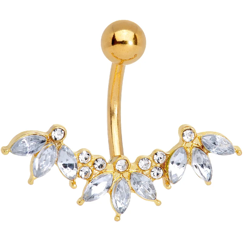 Comfortable Belly Rings for Fashionista Look -Clear Gem Gold Tone Anodized Comely Clusters Belly Ring Comfortable Belly Rings for Fashionista Look -Clear Gem Gold Tone Anodized Comely Clusters Belly Ring
