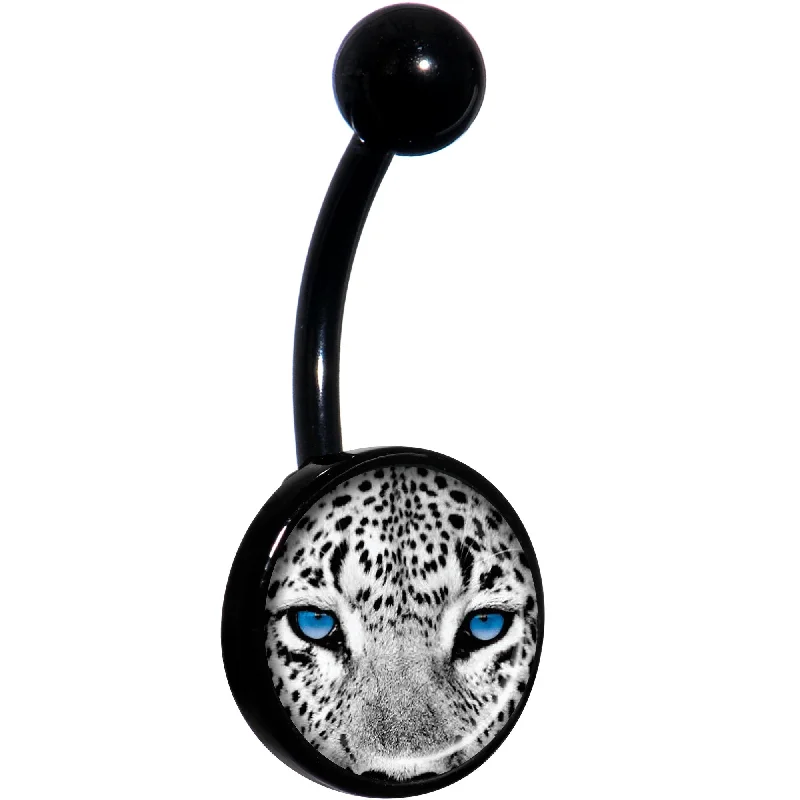 Designer Belly Rings for Unique Looks -Black White Leopard Eyes Black Belly Ring