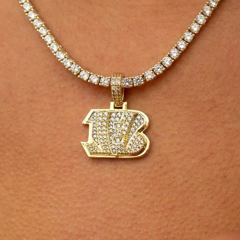 Shop Classic Women's Necklaces & Pendants with a Modern Twist-Cincinnati Bengals Official NFL Micro Logo Pendant - Yellow Gold Shop Classic Women's Necklaces & Pendants with a Modern Twist-Cincinnati Bengals Official NFL Micro Logo Pendant - Yellow Gold