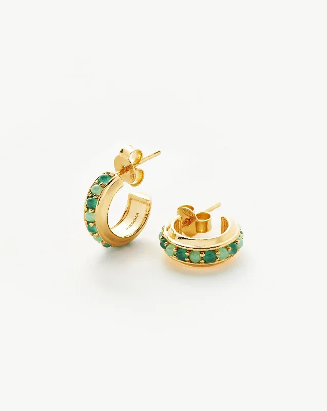 Women's Earrings – Elegant Designs for Every Personality--Hot Rox Gemstone Small Hoop Earrings | 18k Gold Vermeil/Green Onyx & Chalcedony