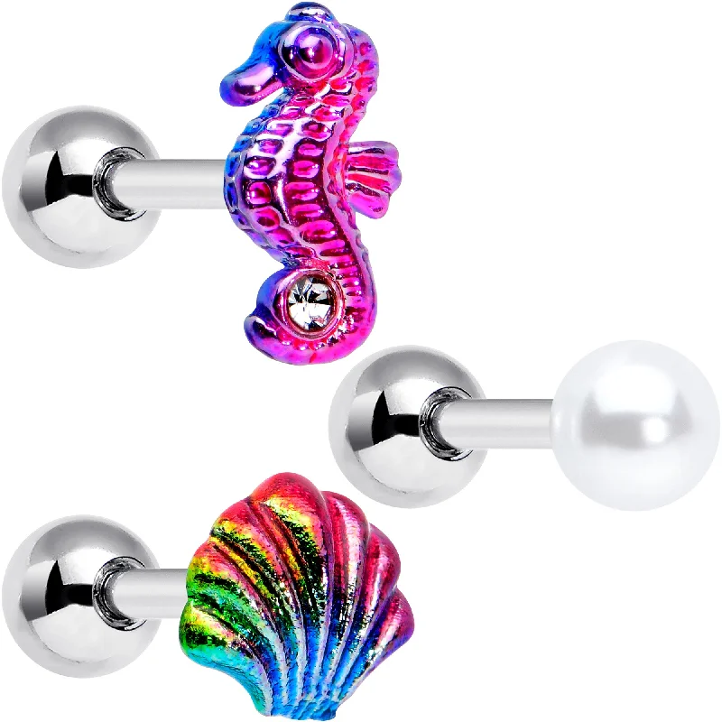 Women's Earrings – Elegant Designs for Every Personality--16 Gauge 1/4 Nautical Rainbow Shell Seahorse Cartilage Tragus Set of 3 Women's Earrings – Elegant Designs for Every Personality--16 Gauge 1/4 Nautical Rainbow Shell Seahorse Cartilage Tragus Set of 3