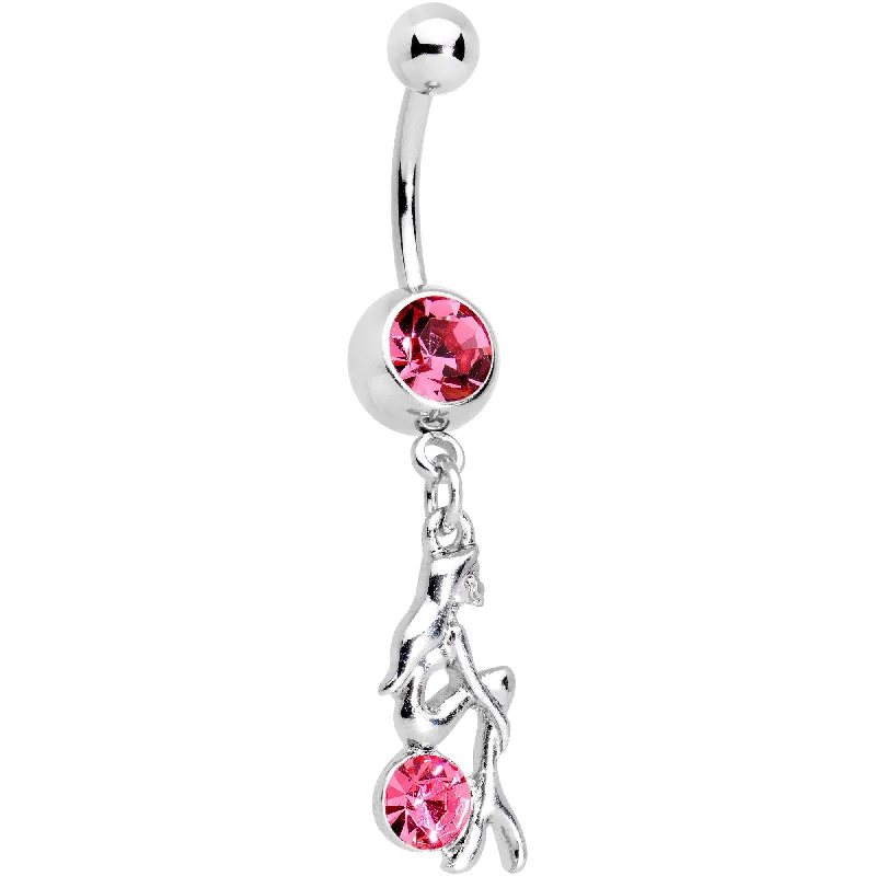 Belly Rings for Edgy Fashion -Pink Gem Cannon Ball Mermaid Belly Ring