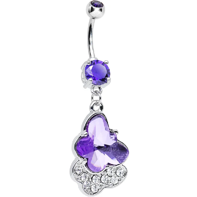 Comfortable Belly Rings for Effortless Style -Tanzanite Cubic Zirconia Double Layered Butterfly Dangle Belly Ring Comfortable Belly Rings for Effortless Style -Tanzanite Cubic Zirconia Double Layered Butterfly Dangle Belly Ring