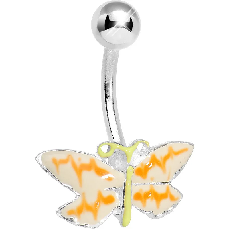 Trendy Belly Rings for Chic Fashion -Cream and Jagged Orange Stripes Butterfly Belly Ring Trendy Belly Rings for Chic Fashion -Cream and Jagged Orange Stripes Butterfly Belly Ring