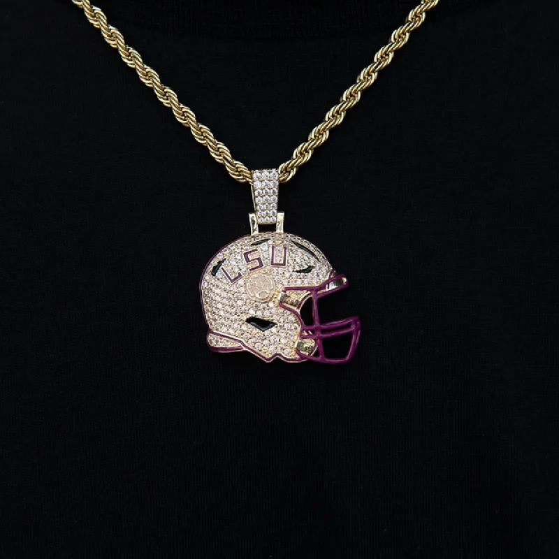 Simple Braided Bracelets for Men-LSU Tigers Official NCAA Football Helmet Pendant