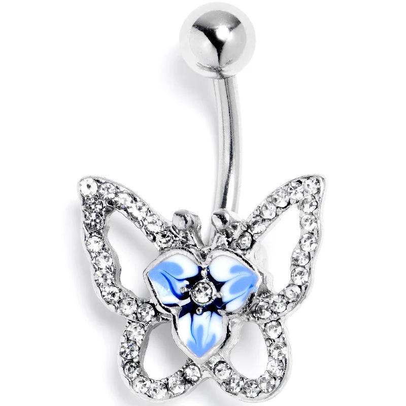 Belly Rings with Beautiful Crystal Accents -Clear Gem Fabulous Butterfly Blue Belly Ring Belly Rings with Beautiful Crystal Accents -Clear Gem Fabulous Butterfly Blue Belly Ring