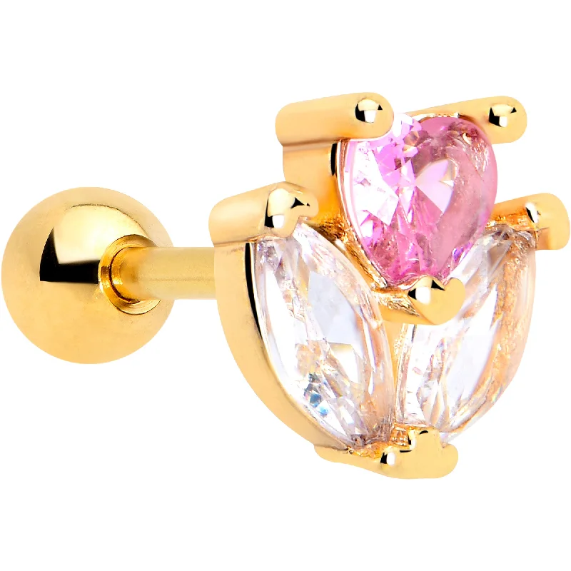 Women's Earrings – Elegant Designs for Every Personality--16 Gauge 1/4 Pink CZ Gem Gold Tone Love Flower Cartilage Tragus Earring Women's Earrings – Elegant Designs for Every Personality--16 Gauge 1/4 Pink CZ Gem Gold Tone Love Flower Cartilage Tragus Earring