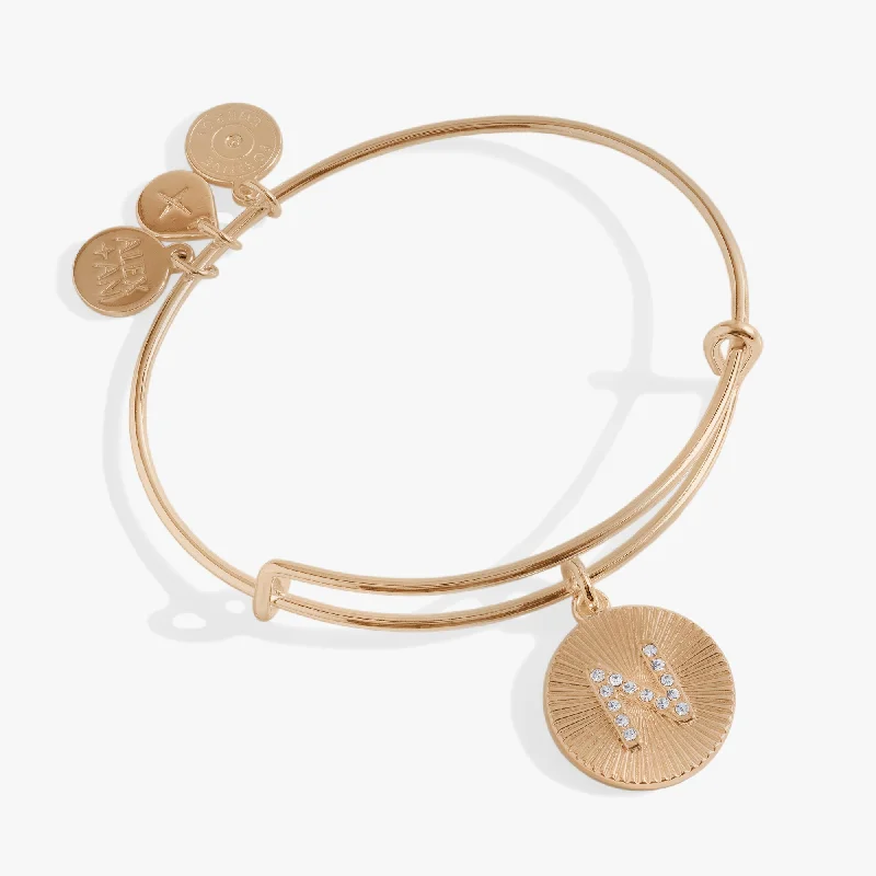 Bangles for Women with Gemstones-Initial N Pave Starburst Texture Bangle
