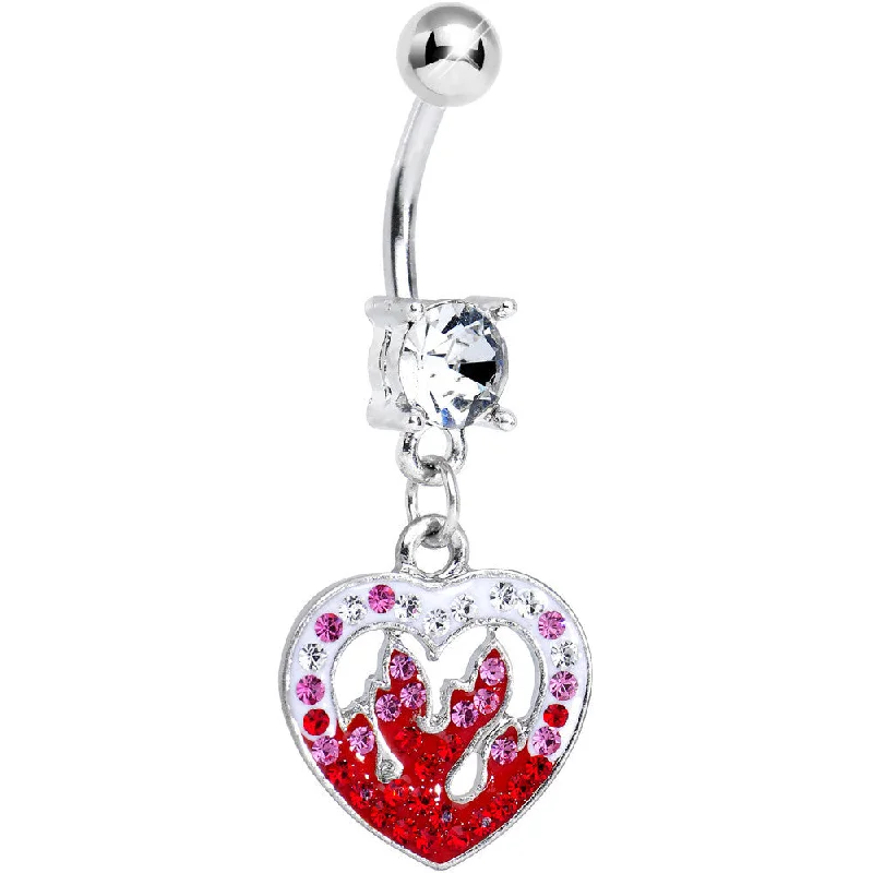 Classic Belly Rings with Sleek Design -Clear Gem Red Hollow Fire Heart Dangle Belly Ring Classic Belly Rings with Sleek Design -Clear Gem Red Hollow Fire Heart Dangle Belly Ring