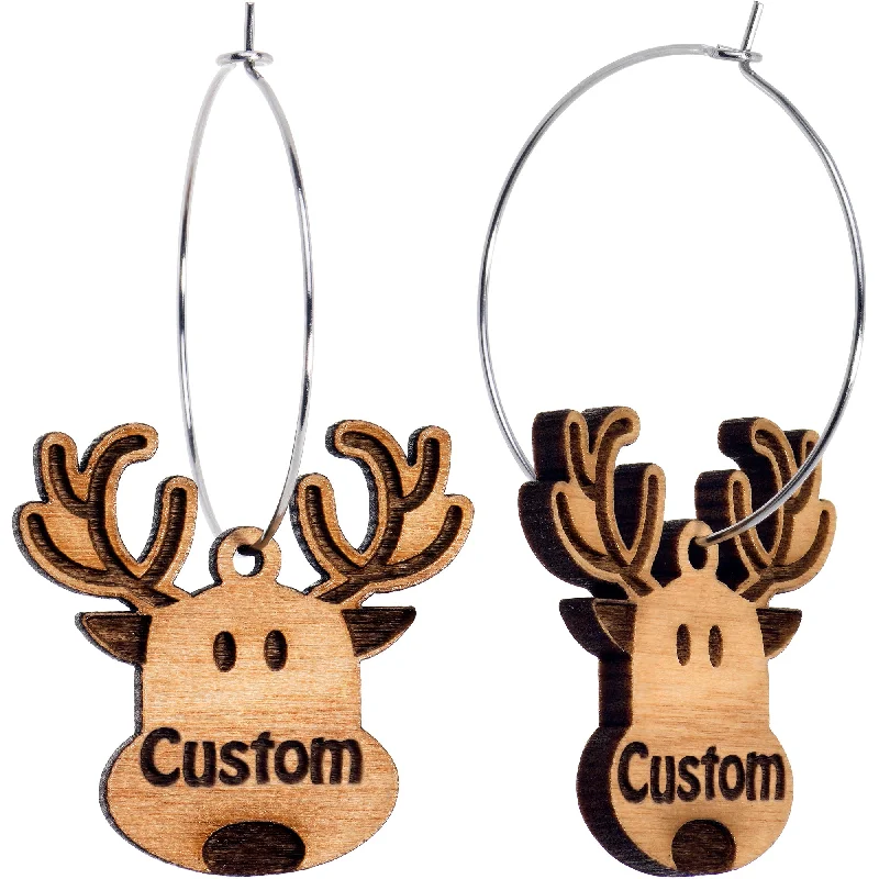 Women's Earrings – Elegant Designs for Every Personality--Custom Natural Wood Holiday Reindeer Personalized Hoop Earrings Women's Earrings – Elegant Designs for Every Personality--Custom Natural Wood Holiday Reindeer Personalized Hoop Earrings