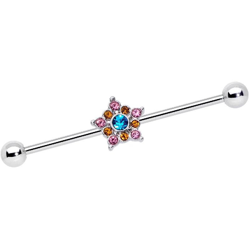 Women's Earrings – Elegant Designs for Every Personality--14 Gauge Pink Yellow Blue Gem Showy Star Industrial Barbell 38mm Women's Earrings – Elegant Designs for Every Personality--14 Gauge Pink Yellow Blue Gem Showy Star Industrial Barbell 38mm
