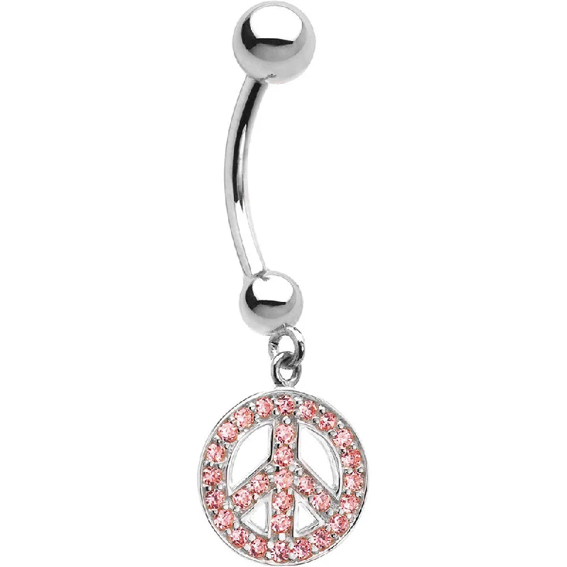 Belly Rings with Designer Finish for Exclusive Looks -16 Gauge 14kt White Gold Pink CZ Peace Sign Belly Ring Belly Rings with Designer Finish for Exclusive Looks -16 Gauge 14kt White Gold Pink CZ Peace Sign Belly Ring