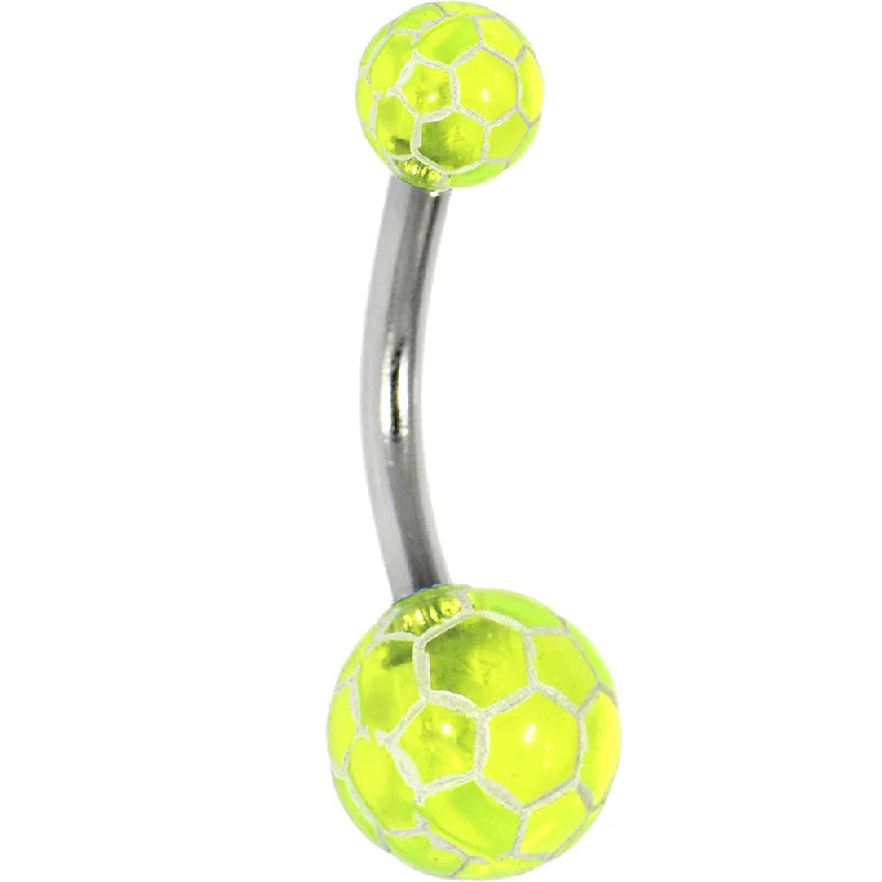 Trendy Belly Rings with Shiny Touch -Green PREMIER Soccer Ball Banana Belly Ring