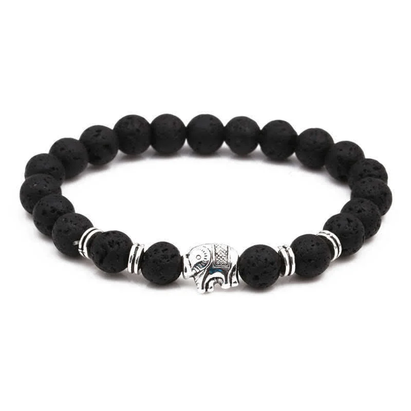 Women's Bangles with Unique Stone Colors-Buddha Stones Lava Rock Tiger Eye Stone Elephant Diffuser Peace Healing Bracelet