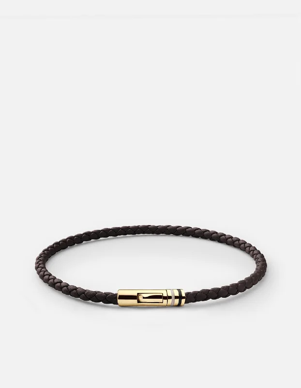 Stylish Beaded Bracelets for Men-Juno Leather Bracelet, Gold Vermeil