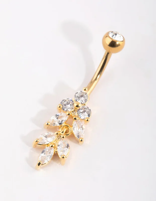 Comfortable Belly Rings for Everyday Glam -Gold Plated Titanium Marquise Diamante Belly Bar Comfortable Belly Rings for Everyday Glam -Gold Plated Titanium Marquise Diamante Belly Bar