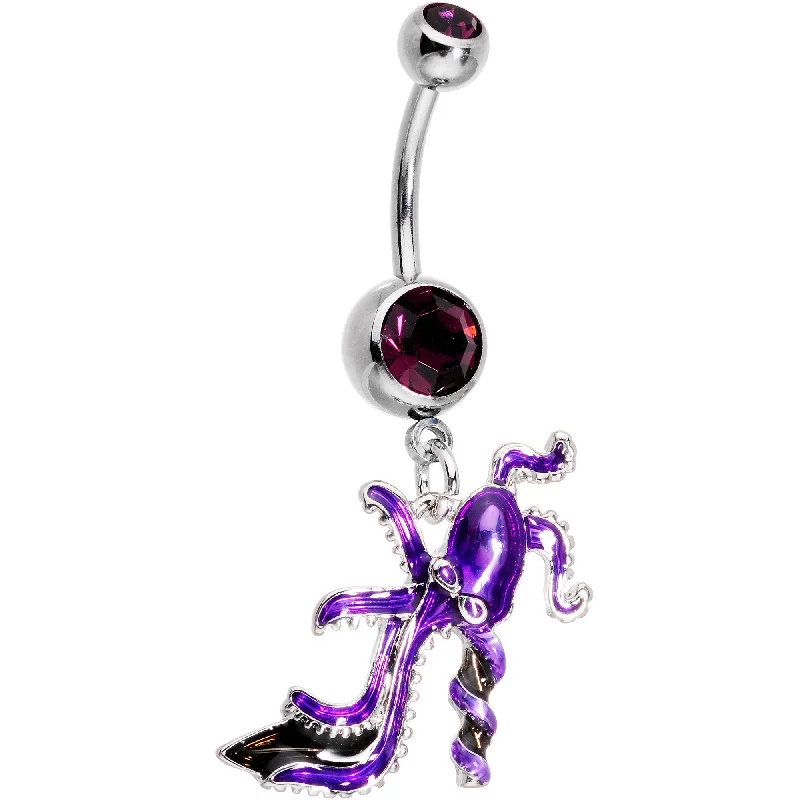 Stunning Belly Rings with Shiny Stones -Purple Gem High Heel Octopus Dangle Belly Ring Stunning Belly Rings with Shiny Stones -Purple Gem High Heel Octopus Dangle Belly Ring