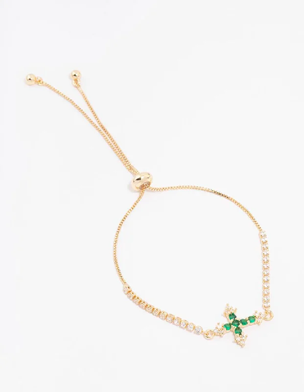 Customizable Bangles for Women-Gold Plated Cubic Zirconia Emerald Toggle Bracelet