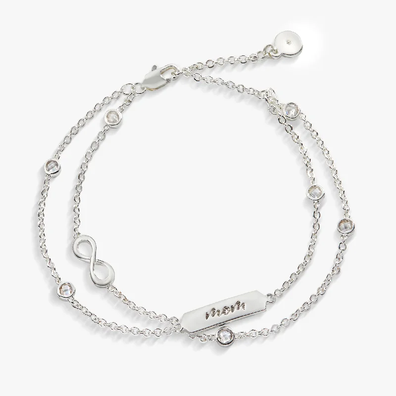 Bangles with Custom Messages for Women-'Mom' Infinity Chain Bracelet, Adjustable