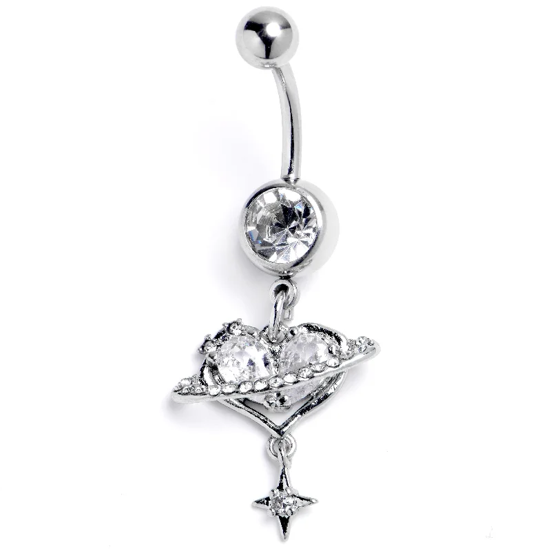 Stylish Belly Rings for Fashionable Look -Clear CZ Gem Starry Heart Dangle Belly Ring