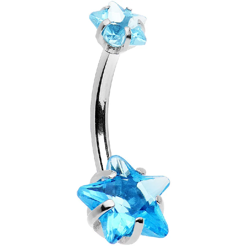 Stunning Belly Rings with Gorgeous Shine -Aqua Gem Dynamic Duo Super Star Internally Threaded Belly Ring Stunning Belly Rings with Gorgeous Shine -Aqua Gem Dynamic Duo Super Star Internally Threaded Belly Ring