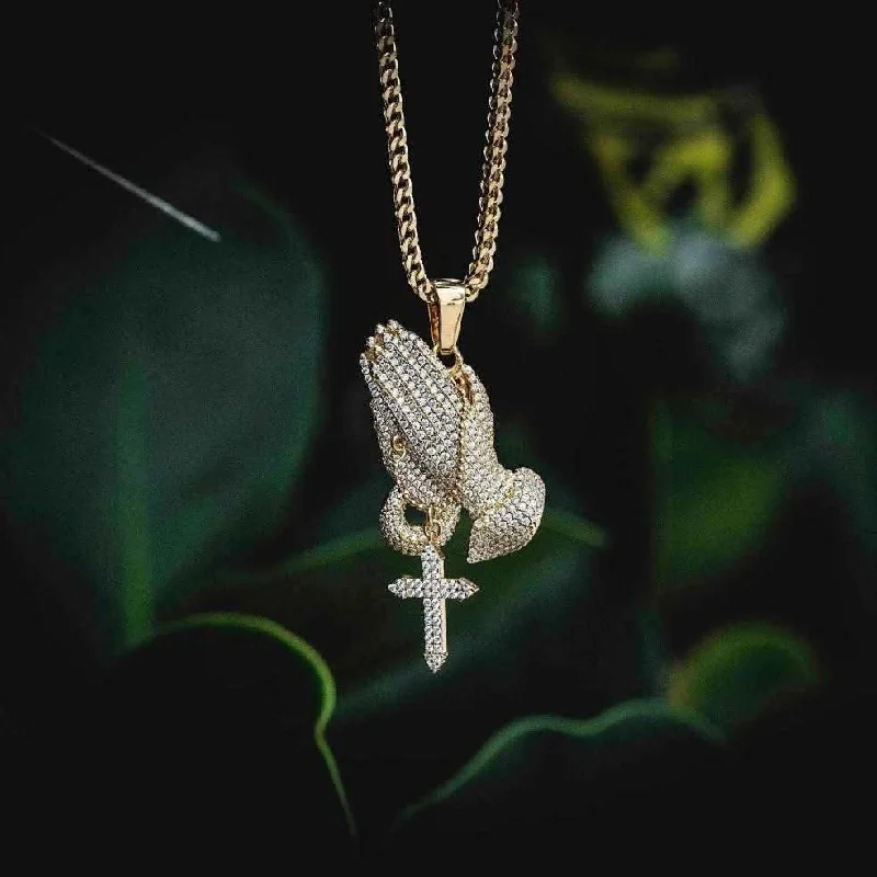 Exclusive Men's Necklaces & Pendants for the Modern Gentleman-18k Vermeil Iced Praying Hands Pendant Exclusive Men's Necklaces & Pendants for the Modern Gentleman-18k Vermeil Iced Praying Hands Pendant