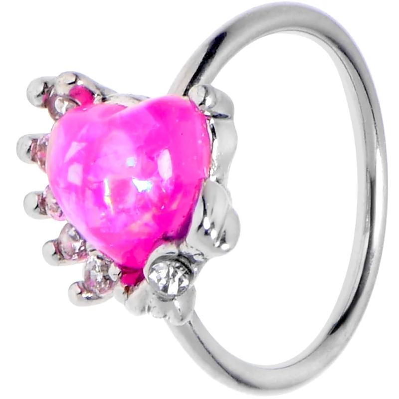 Stylish Nose Rings for Every Occasion -20 Gauge 5/16 Pink Faux Opal Sunny Heart Nose Hoop