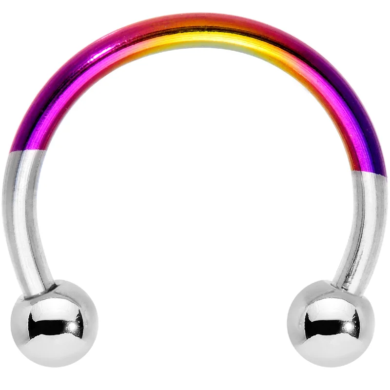 Elegant Lip Rings for All Styles16 Gauge 3/8 Steel Rainbow Two Tone Horseshoe Circular Barbell