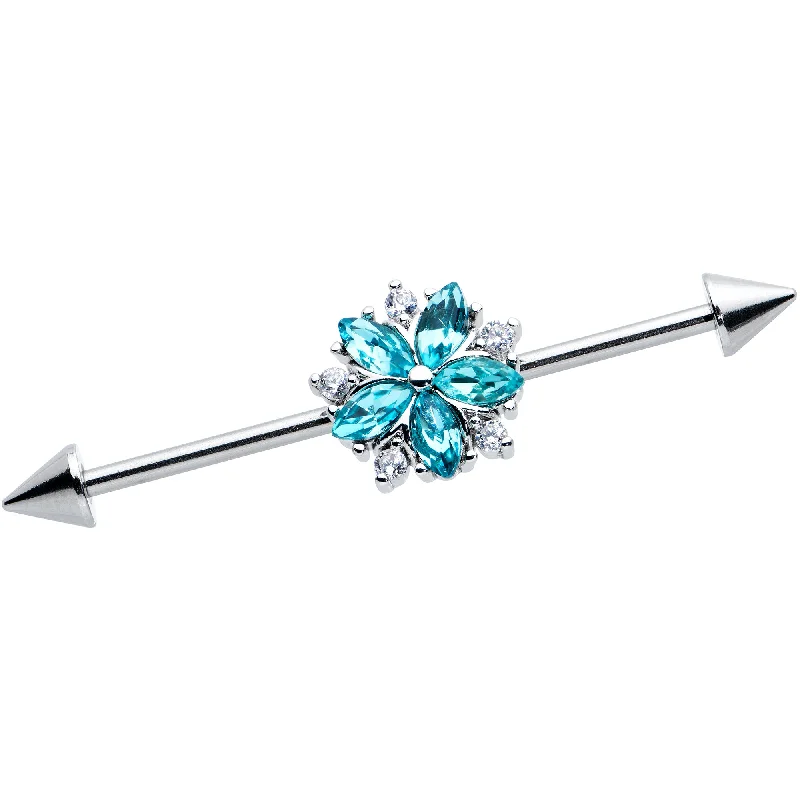 Women's Earrings – Elegant Designs for Every Personality--14 Gauge Blue CZ Gem Floral Baroque Burst Cone Industrial Barbell 38mm Women's Earrings – Elegant Designs for Every Personality--14 Gauge Blue CZ Gem Floral Baroque Burst Cone Industrial Barbell 38mm
