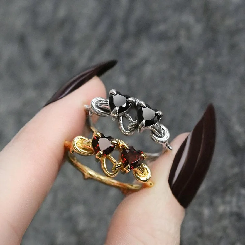 Chic Women's Rings for Fashion-Forward Looks-ENTANGLED. Quantum Garnet Hearts Ring - Gold Chic Women's Rings for Fashion-Forward Looks-ENTANGLED. Quantum Garnet Hearts Ring - Gold