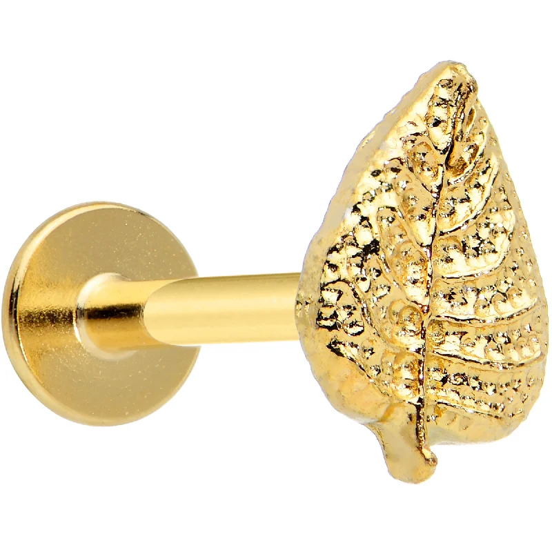 Chic Lip Rings for Stylish Looks16 Gauge 5/16 Gold Tone Autumn Textured Leaf Labret Monroe Tragus