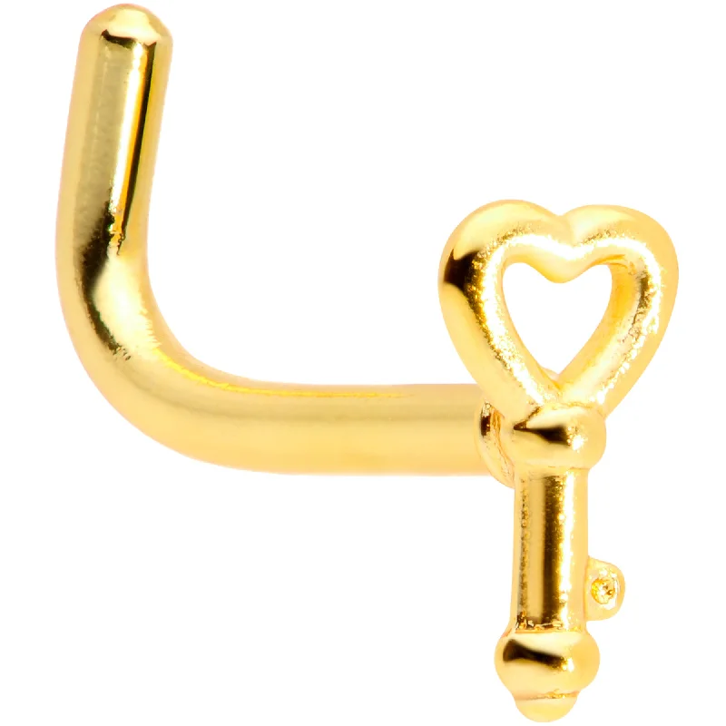 Affordable Nose Rings for Unique Styles -18 Gauge 5/16 Gold Tone Key to Your Heart L Shaped Nose Ring Affordable Nose Rings for Unique Styles -18 Gauge 5/16 Gold Tone Key to Your Heart L Shaped Nose Ring