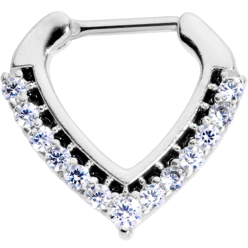 Nose Rings with Pearls -16 Gauge 5/16 Clear CZ Gem Chevron Septum Clicker