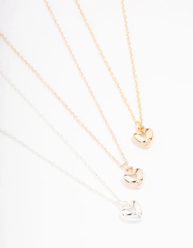 Shop Classic Women's  Necklaces & Pendants with a Modern Twist-Mixed Metal Bubble Heart Necklace 3-Pack