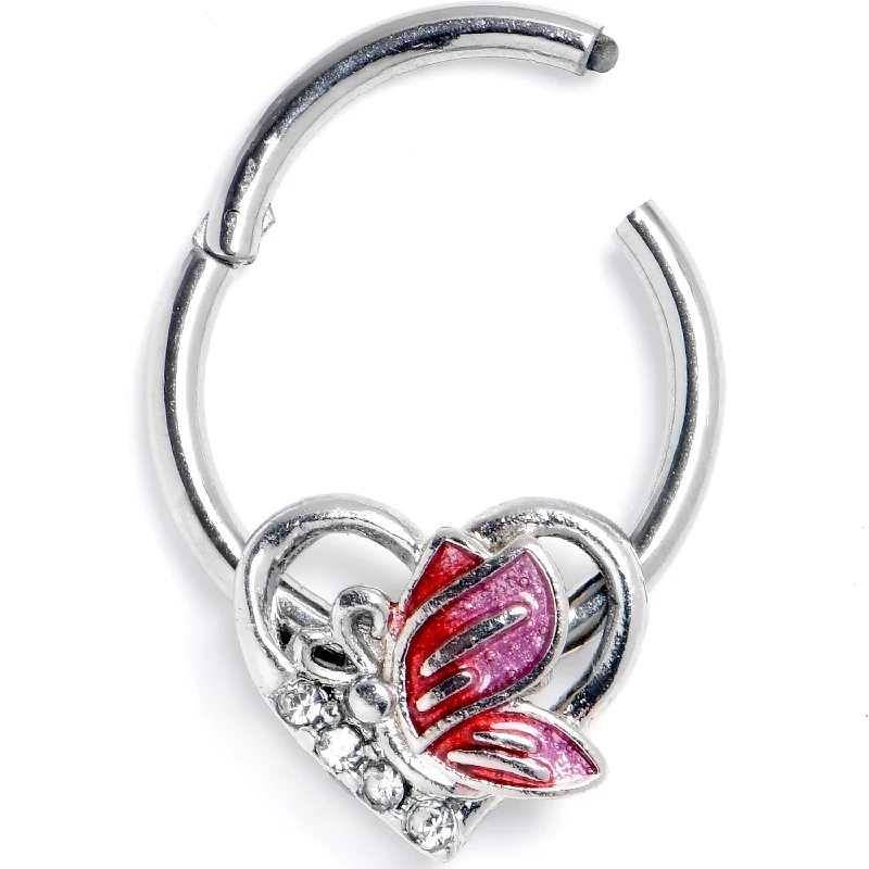 Women's Earrings – Elegant Designs for Every Personality--16 Gauge 3/8 Clear Gem Butterfly Love Heart Pink Hinged Segment Ring Women's Earrings – Elegant Designs for Every Personality--16 Gauge 3/8 Clear Gem Butterfly Love Heart Pink Hinged Segment Ring