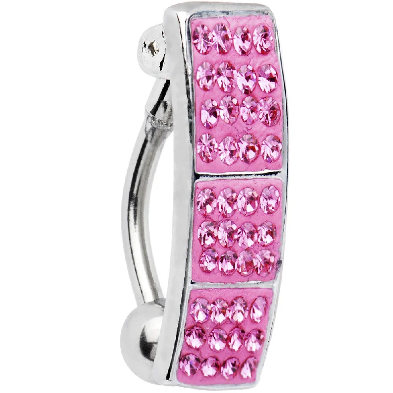 Designer Belly Rings with Stunning Finish -Top Mount Pink Lustrous Crystal Belly Ring Designer Belly Rings with Stunning Finish -Top Mount Pink Lustrous Crystal Belly Ring