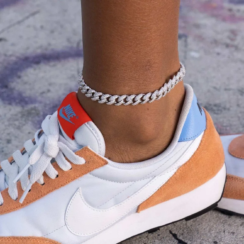 Stunning Anklets with Artistic Touch-Iced Cuban Anklet in White Gold - 8.5mm